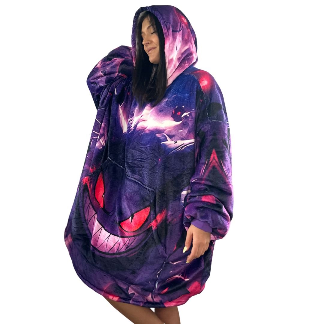 Gengar Wearable Blanket Hoodie for Kids & Adults